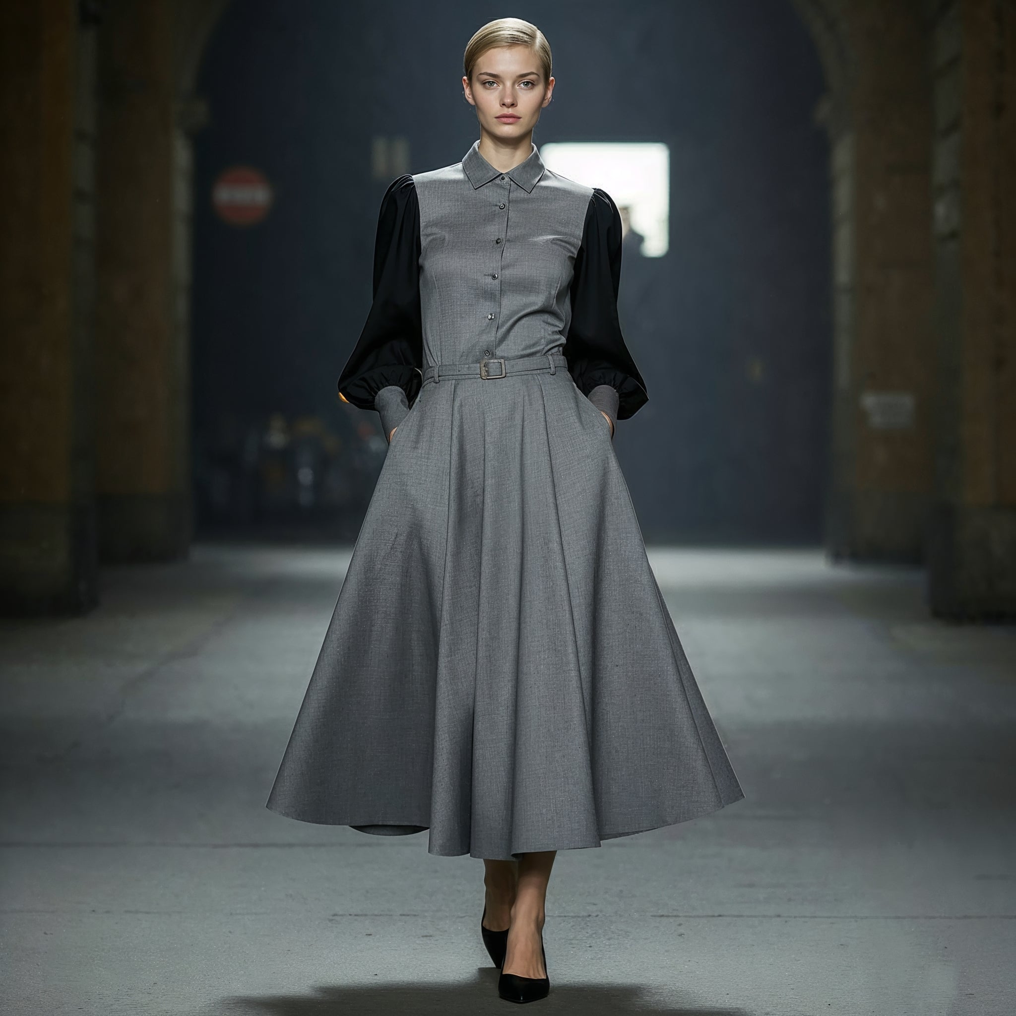 Two-Tone Dress - Gray and Black