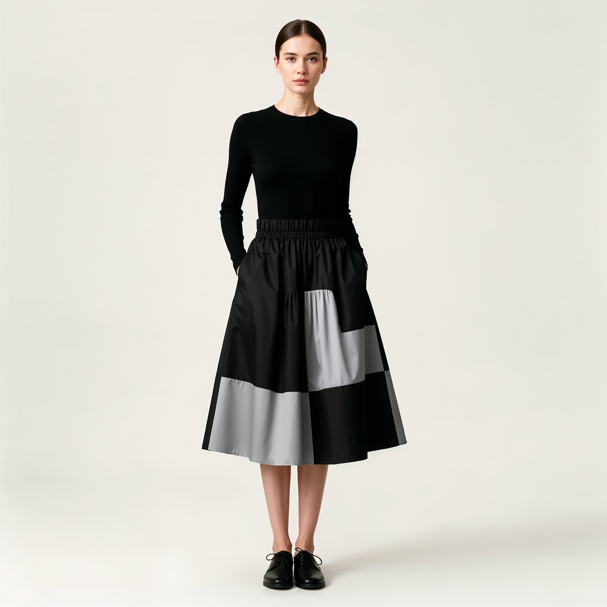 Black and Gray Checked Cotton SKirt