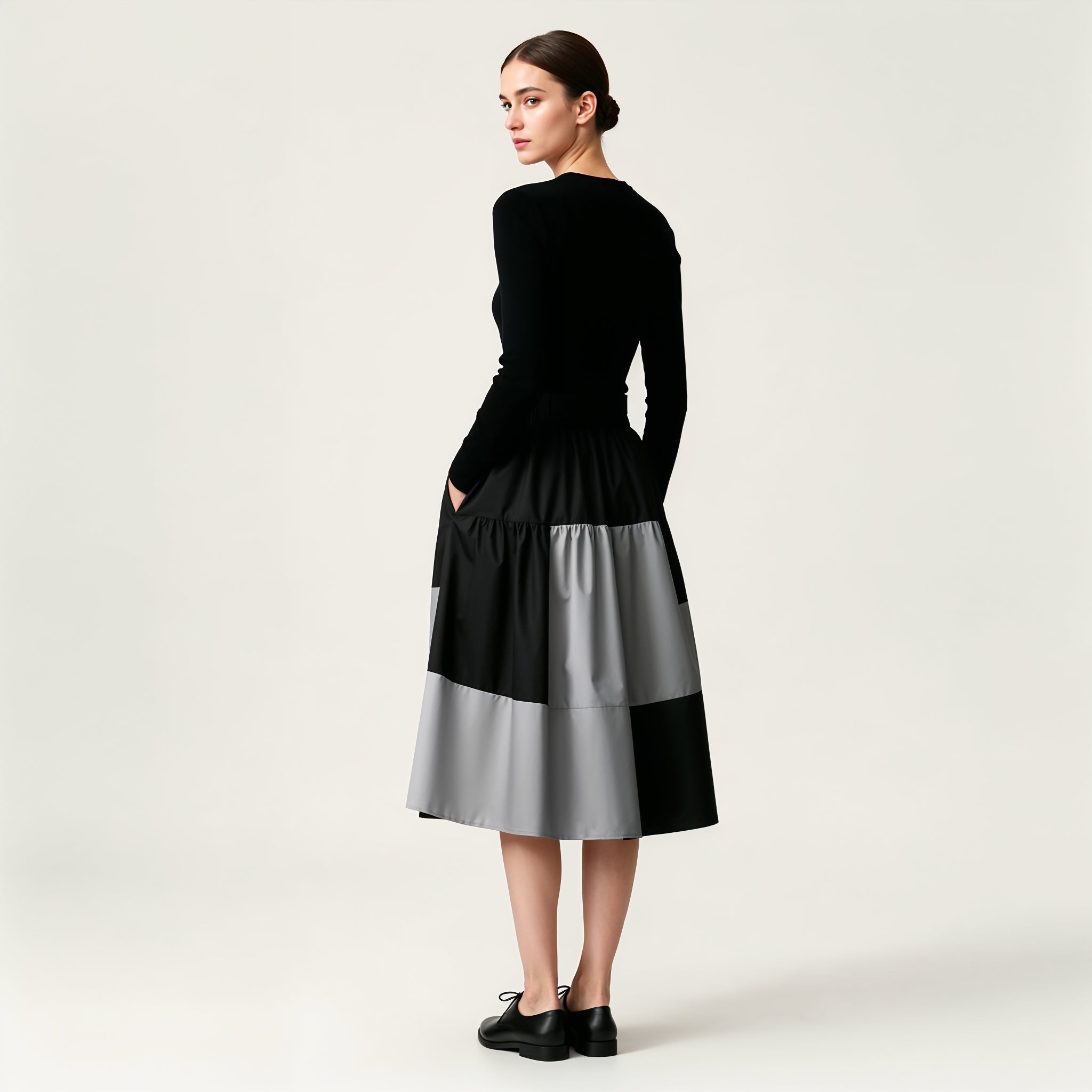Black and Gray Checked Cotton SKirt