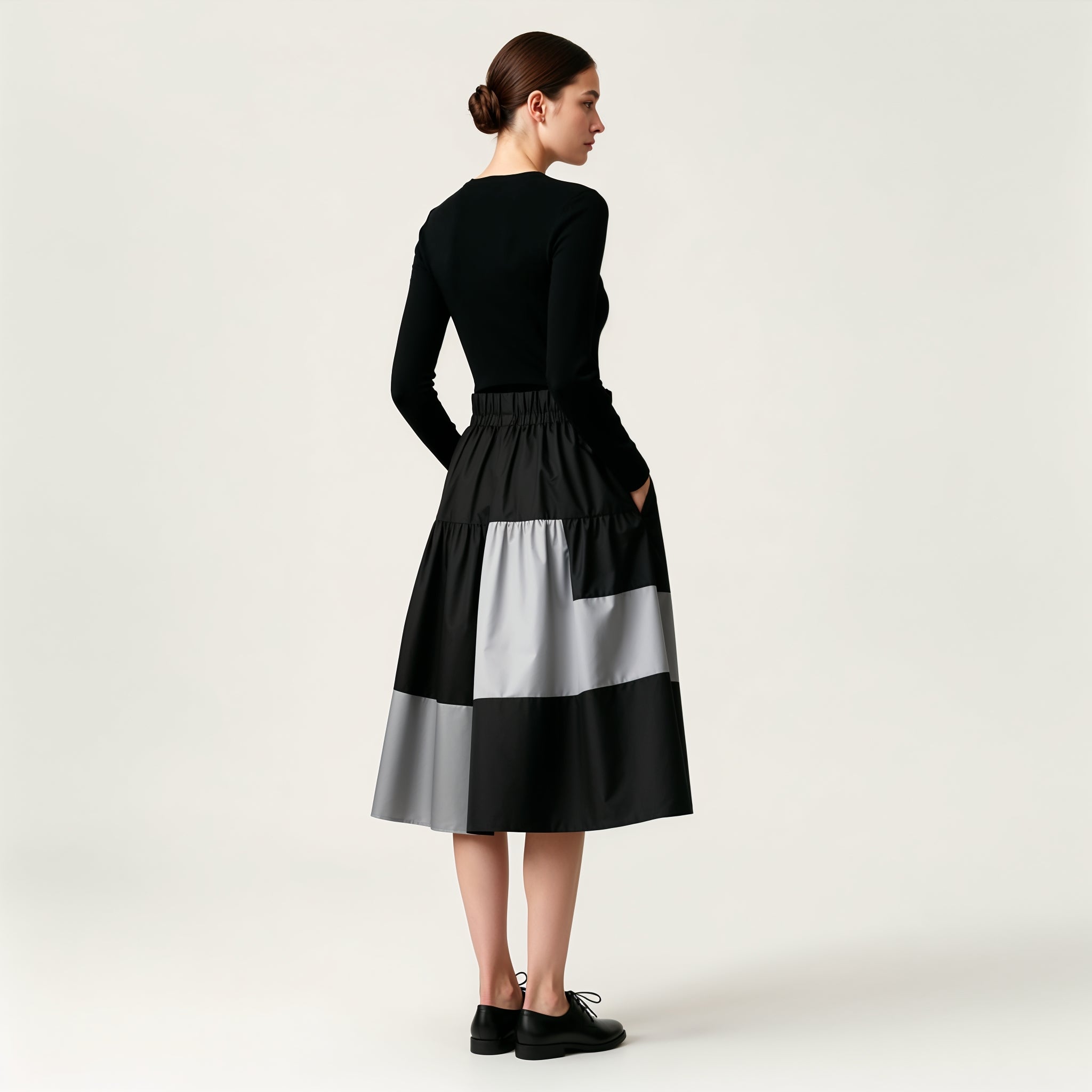 Black and Gray Checked Cotton SKirt
