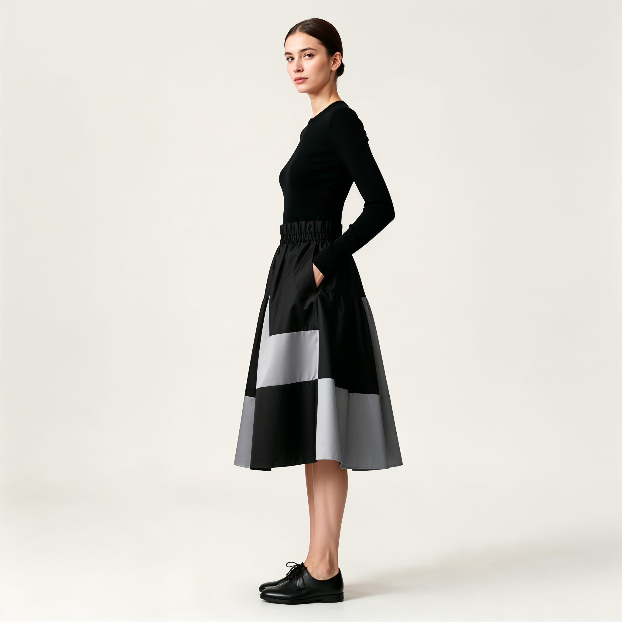 Black and Gray Checked Cotton SKirt