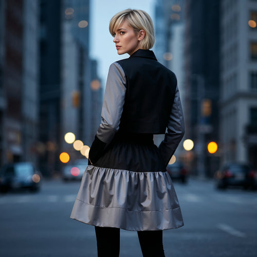 Black and Gray Cotton Ruffle Skirt